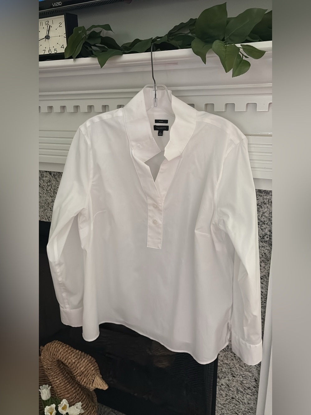 Talbots White No Iron Popover Top